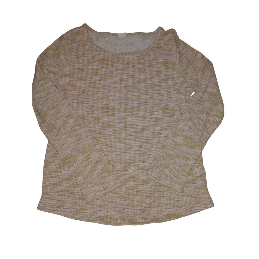 Old Navy Girls Tan Pink Space Dye Waffle Knit Thermal Top Large 10-12